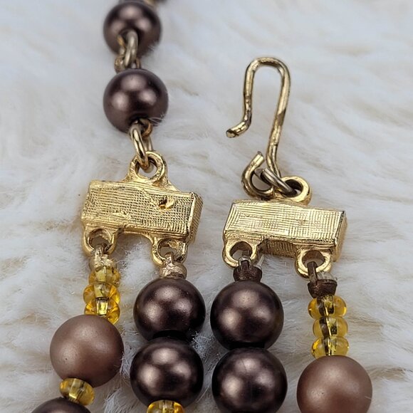 1970s Vintage Necklace with Double Strand of Brown Beads and Crystals - Picture 6 of 6